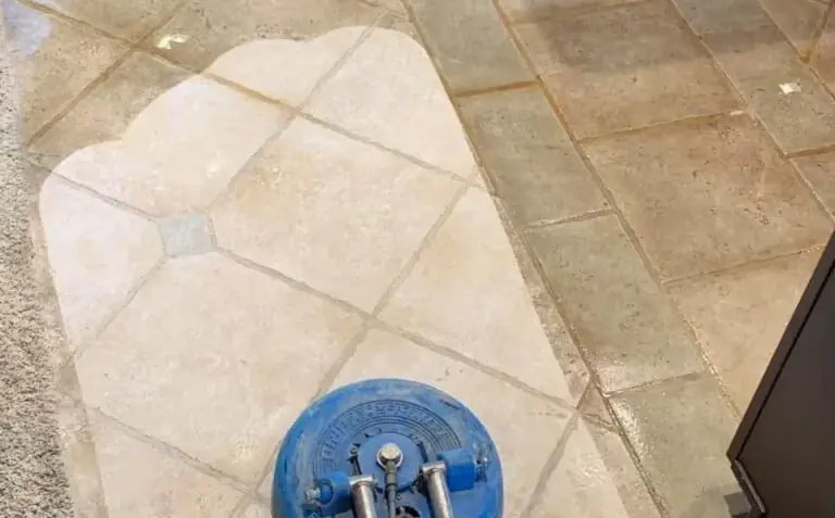 Deep Steam rotary tile and grout cleaning in progress
